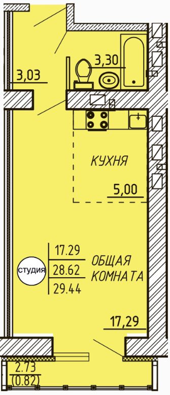 Студия с ремонтом 29,44 кв.м. (ЖК “Арбековская застава”)