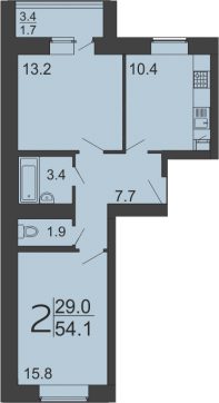 2 комнатная 54,1 кв.м. (ЖК “Семейный”)