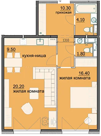 2 комнатная с ремонтом 62,3 кв.м. (ЖК “Лугометрия”)